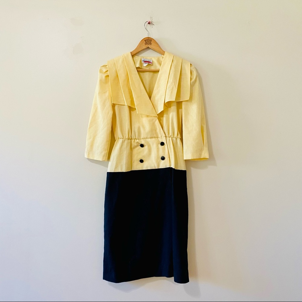 Vintage 80s dress yellow black long sleeve medium 9